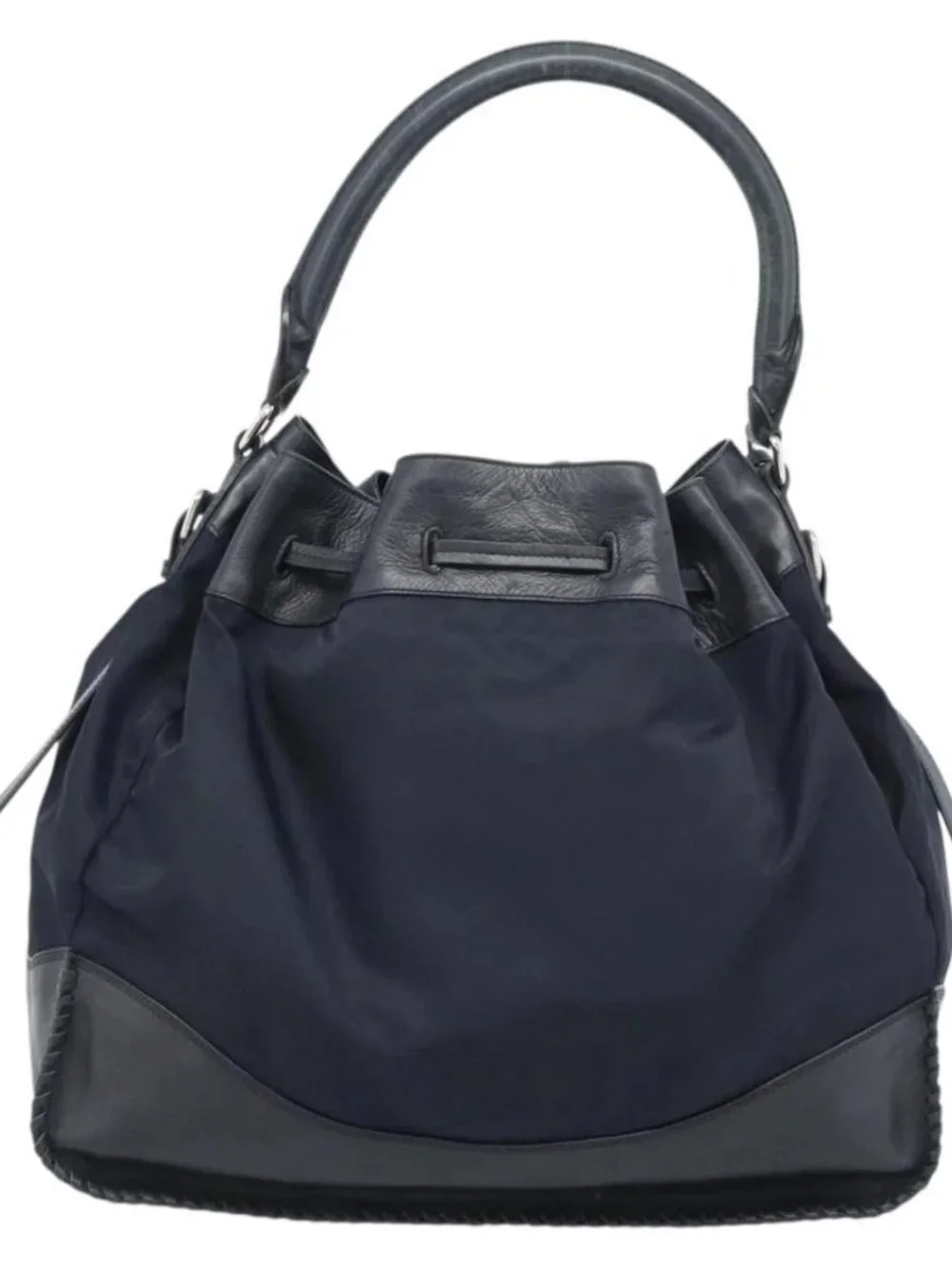 PRADA Shoulder Bag Nylon Leather Black Silver Auth